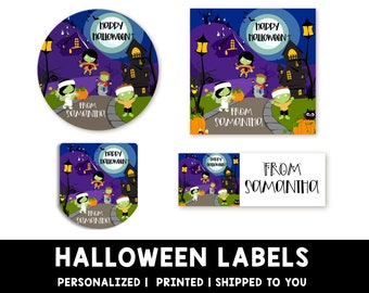 Zombie Personalized Halloween Party Stickers, Kids Happy Halloween Favor Labels