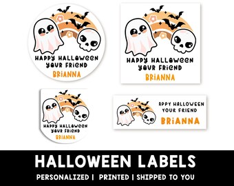 Ghost & Skull Personalized Halloween Sticker | Custom Halloween Stickers |Kids Halloween Favor Stickers | Halloween Stickers for School