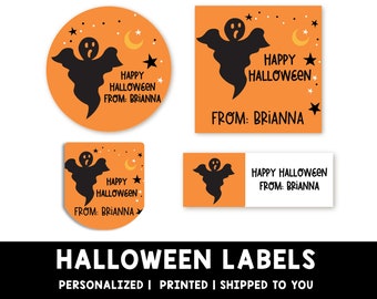 Spooky Ghost Personalized Halloween Sticker |Custom Halloween Stickers |Kids Halloween Favor Stickers |Halloween Stickers for School