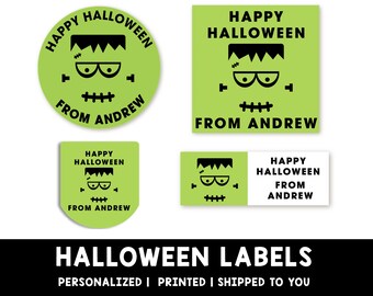 Frankenstein Face Personalized Halloween Sticker, Kids Halloween Favor Labels