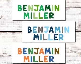 Boy Name Labels | 30 Personalized Waterproof Vinyl Stickers for Boys | Daycare, school, camp stickers | Set of 30