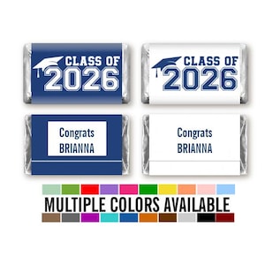 Graduation Mini Chocolate Bar Wrapper Stickers, Class of 2026 Personalized Grad Party Favors