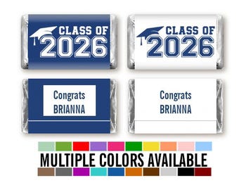 Graduation Mini Chocolate Bar Wrapper Stickers, Class of 2026 Personalized Grad Party Favors