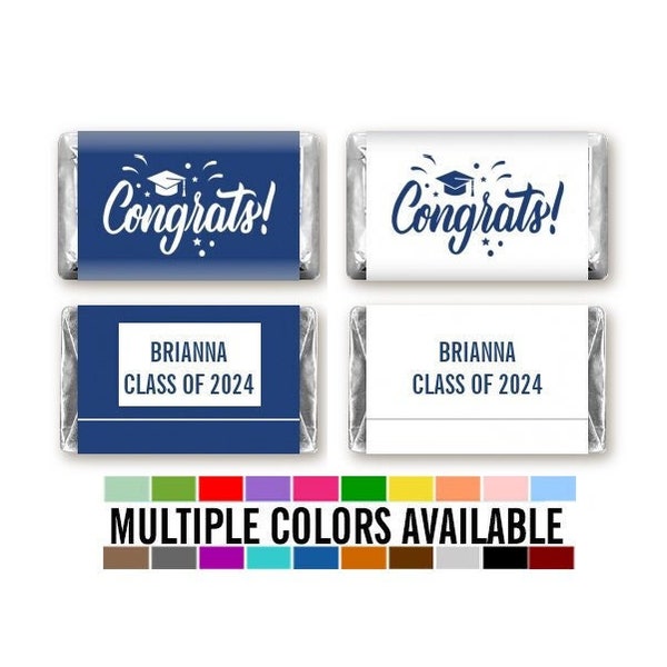 Congrats Graduation Mini Chocolate Candy Bar Wrapper Labels, Class of 2024 Personalized Graduation Chocolate Candy Stickers, 54 Stickers