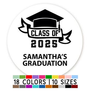 Class of 2025 Graduation Party Personalized Thank You Stickers, Grad Thank You Stickers with Cap, Graduation Congrats Senior 2025