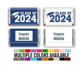 2024 Graduation Mini Chocolate Bar Wrapper Labels, Personalized Graduation Chocolate Candy Stickers, 54 Grad Stickers in 18 colors