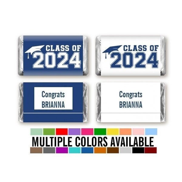 2024 Graduation Mini Chocolate Bar Wrapper Labels, Personalized Graduation Chocolate Candy Stickers, 54 Grad Stickers in 18 colors