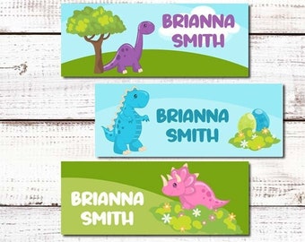 This Belongs To Girl Dinosaur Name Labels | 30 Personalized Waterproof Vinyl Stickers for Girls | Daycare, school, camp stickers