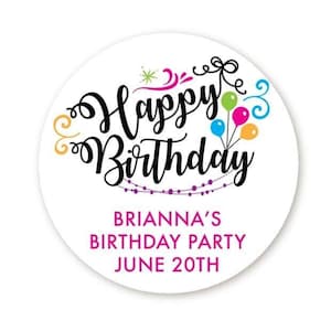 Happy Birthday Birthday Party Favor Stickers, Happy Birthday Labels, Custom Birthday Party Favor Labels, Round Stickers