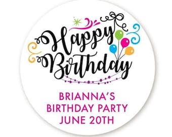 Personalized Happy Birthday Party Favor Stickers: Round Labels