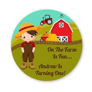 Country Boy Farm Birthday Party Favor Stickers, Happy Birthday Labels, Custom Birthday Party Favor Labels, Round Stickers