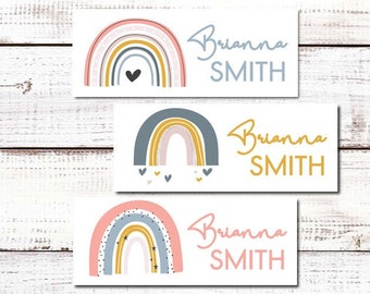 This Belongs To Girl Rainbow Boho Name Labels | 30 Personalized Waterproof Vinyl Stickers for Girls | Daycare, school, camp stickers