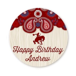 Cowboy Rider Birthday Party Favor Stickers, Happy Birthday Labels, Custom Birthday Party Favor Labels, Personalized Round Stickers