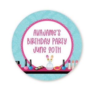 Autocollants de cadeau de fête d'anniversaire, maquillage fille glamour, étiquettes joyeux anniversaire, étiquettes de cadeaux d'anniversaire personnalisées, stickers ronds