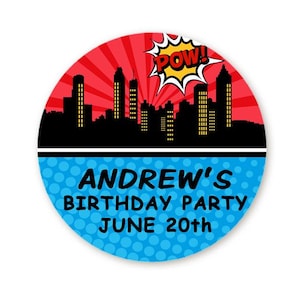 Calling All Superheroes Birthday Party Favor Stickers, Happy Birthday Labels, Custom Birthday Party Favor Labels, Round Stickers