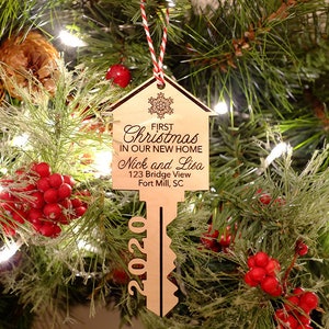 Our First Home Ornament Christmas Key Ornament Our First Christmas in Our New Home Ornament House Ornament Wooden House Ornament image 1