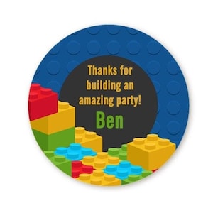 Building Blocks Birthday Party Favor Stickers, Happy Birthday Labels, Custom Birthday Party Favor Labels, Round Stickers