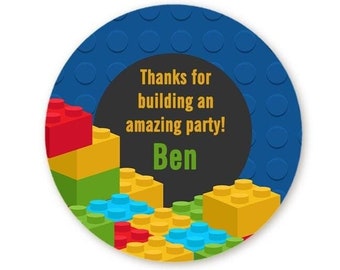 Building Blocks Birthday Party Favor Stickers, Personalized Labels