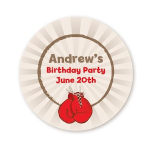 Boxing Gloves Birthday Party Favor Stickers, Happy Birthday Labels, Custom Birthday Party Favor Labels, Round Stickers