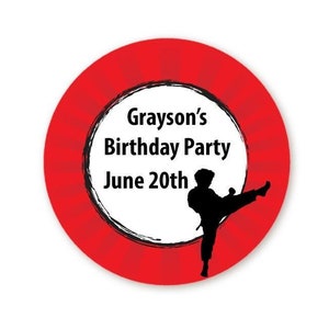 Karate Birthday Party Favor Stickers, Happy Birthday Labels, Custom Birthday Party Favor Labels, Round Stickers