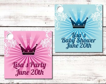 Royal Prince Tags, Royal Princess Baby Shower Custom Favor Tags - Set of 20 Personalized Printed Party Favor Gift Tags