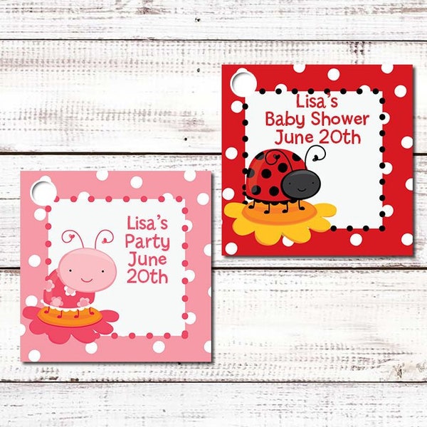 Ladybug Baby Shower Custom Favor Tags - Set of 20 Ladybug Personalized Printed Party Favor Gift Tags, Ladybug Red Tags, Ladybug Pink Tags