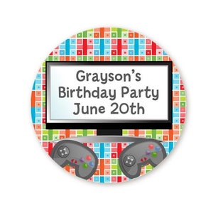 Autocollants de cadeau d'anniversaire de jeu vidéo, étiquettes joyeux anniversaire, étiquettes de cadeau d'anniversaire personnalisées, stickers ronds personnalisés