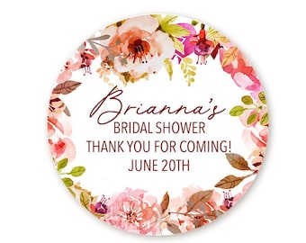 Watercolor Floral Bridal Shower Stickers, Personalized Wedding Favor Labels