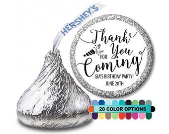 Thank You For Coming - Personalized Round Birthday Party Hershey Kiss Sticker Labels -  Birthday Party Candy Labels - 108 Hershey Kisses