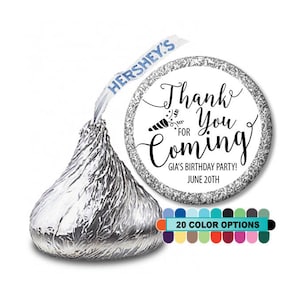 Thank You For Coming - Personalized Round Birthday Party Hershey Kiss Sticker Labels -  Birthday Party Candy Labels - 108 Hershey Kisses