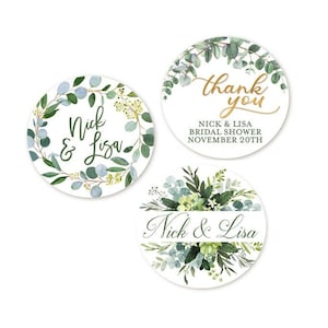 Stickers douche nuptiale verdure, cadeau de mariage cadeau de douche eucalyptus, étiquettes de remerciement de fiançailles, étiquettes de douche nuptiale