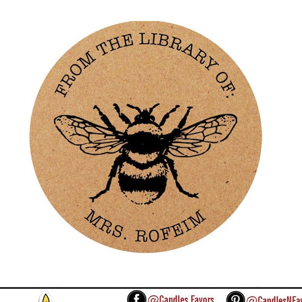 Teacher Bee Book Kraft Labels | This Book Belongs to Stickers | Personalized Book Labels| From the Library of Stickers | Bee Book Stickers