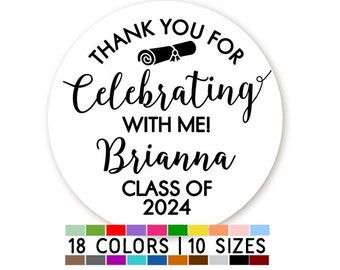 Thank you for celebrating with me Class of 2024, Graduation Party Thank You Stickers, Grad Thank You Stickers Cap, Graduation Class of 2024