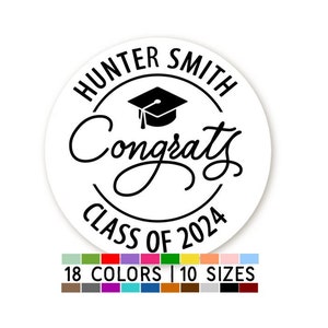 Congrats Graduation Party Thank You Stickers, Grad Thank You Stickers with Cap, Graduation Class of 2024, Custom Graduation Stickers