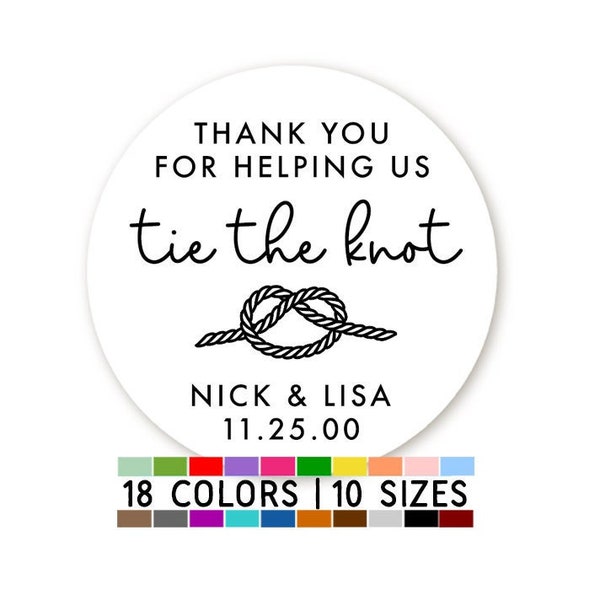 Thank You For Helping Us Tie The Knot Labels, Personalized Wedding Stickers, Wedding Pretzel Favors, Wedding Favor Label, Treat Bag Stickers