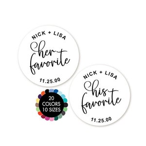 His and Her Favorite Personalized Stickers, Wedding Candy Favors, Favor Stickers, Save the Date, Favor Candy Sticker, Groom Bride Idea