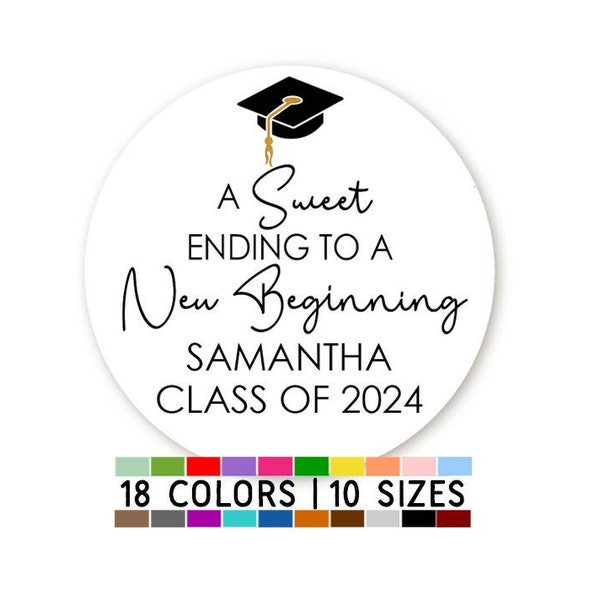 A Sweet Ending to a New Beginning Stickers, Graduation Party Thank You Stickers, Grad Thank You Stickers with Cap, Graduation Class of 2024
