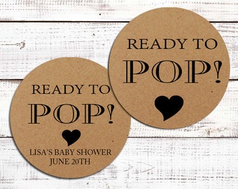 Ready To Pop® Personalized Round Baby Shower Sticker Labels - Ready To Pop® Brown Round Sticker Labels