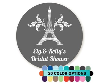 Eiffel Tower - Personalized Round Bridal Shower / Wedding Sticker Labels -  - 20 Background Colors