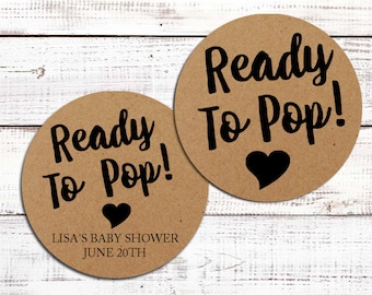 Ready To Pop® Personalized Round Baby Shower Sticker Labels - Ready To Pop® Brown Round Sticker Labels