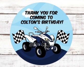 ATV Wheeler - Personalized Round Birthday Party Sticker Labels - Truck Birthday Party Sticker Label