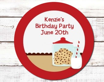 Milk and Cookies - Personalized Round Birthday Party Sticker Labels