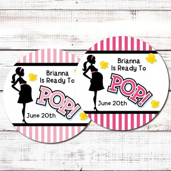 Ready To Pop® Pink- Personalized Round Baby Shower Sticker Labels - About To Pop® Baby Shower Stickers