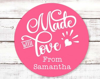 Made With Love - Personalized Round Bridal Shower Sticker Labels -  - Made With Love Wedding Sticker