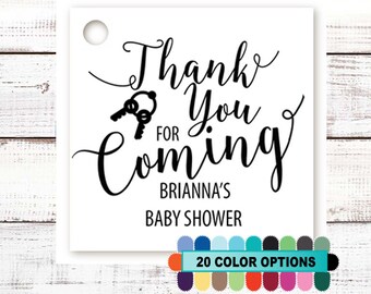 Thank You For Coming - Personalized Baby Shower Square Favor Tags - Baby Rattle Favor Tags - Two Inch Baby Shower Tags - 20 Tags
