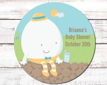 Round Personalized Baby Shower Sticker 6 sizes Penguin Yellow