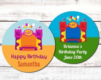 Bounce House Personalized Round Birthday Party Sticker Labels - Outdoor Party Stickers
