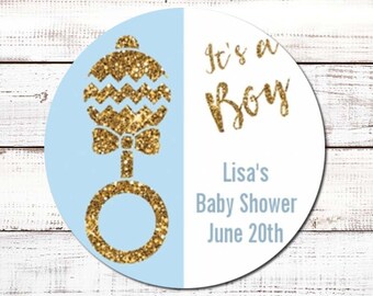 Round Personalized Baby Shower Sticker 6 sizes Penguin Yellow