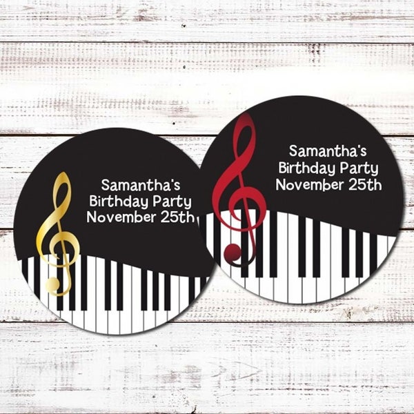 Music Notes Piano - Personalized Round Birthday Party Sticker Labels