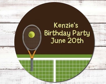 Tennis - Personalized Round Birthday Party Sticker Labels -